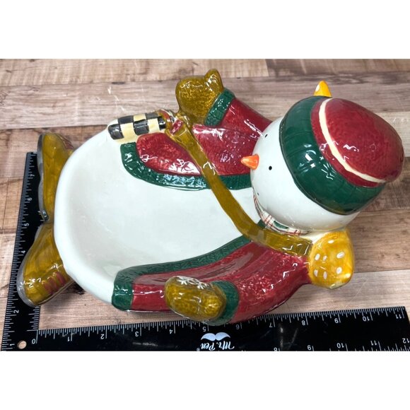 Debbie Mumm Snowman Themed Ceramic Bowl 10.5" Long - Picture 7 of 7